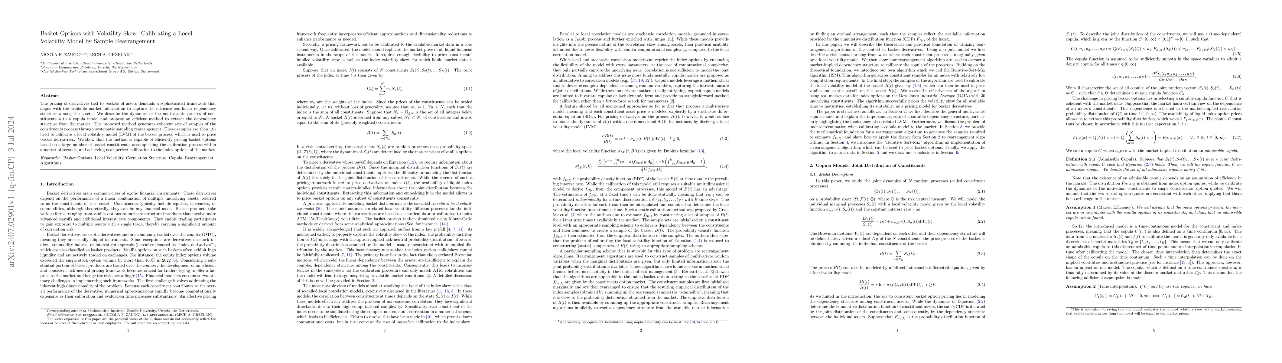 Thumbnail for Basket Options with Volatility Skew: Calibrating a Local Volatility
  Model by Sample Rearrangement