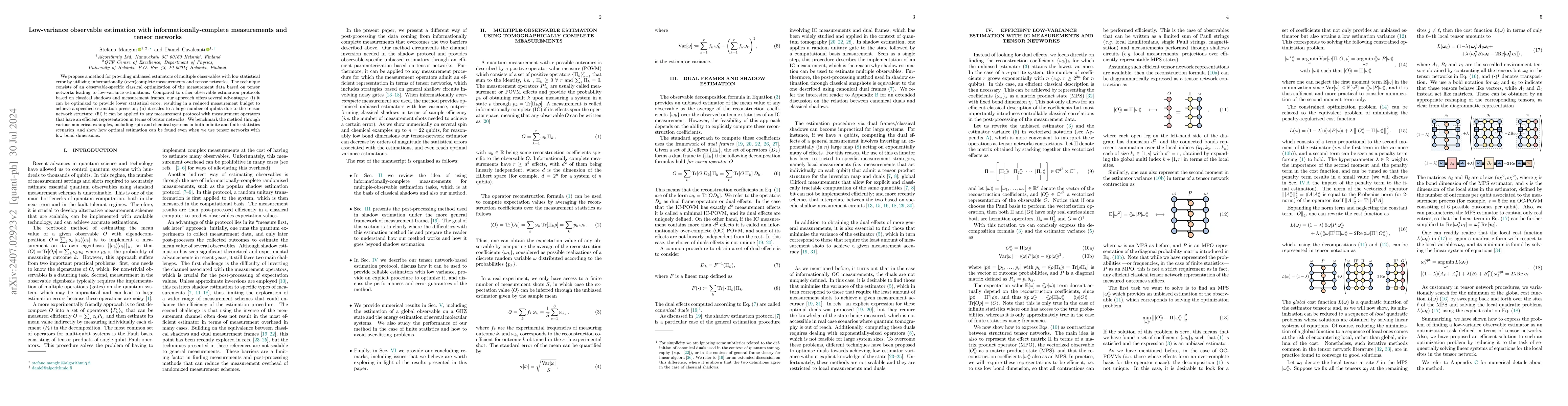 Thumbnail for Low-variance observable estimation with informationally-complete
  measurements and tensor networks