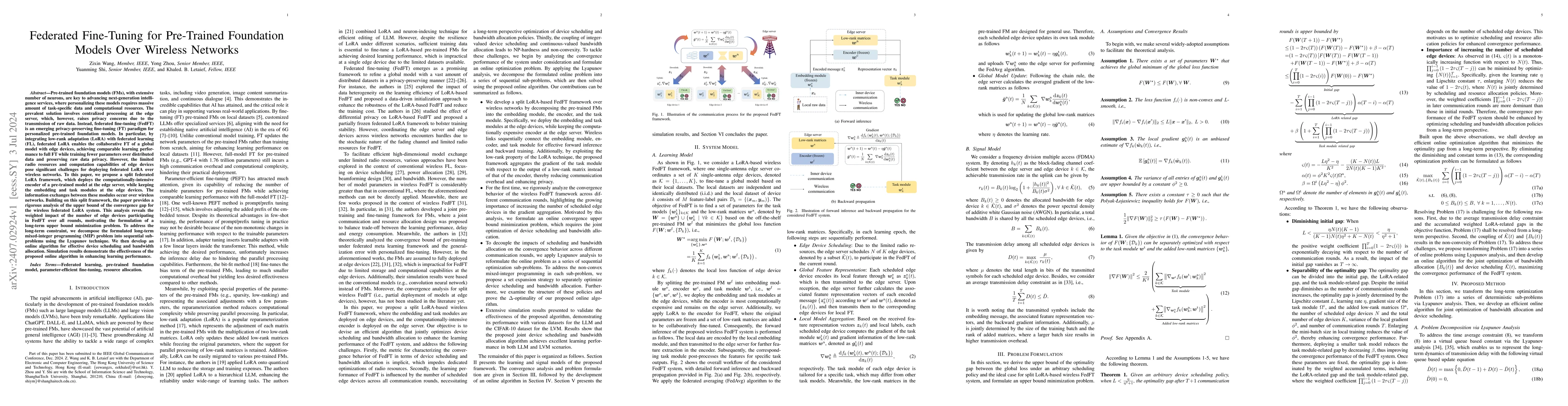 Thumbnail for Federated Fine-Tuning for Pre-Trained Foundation Models Over Wireless
  Networks