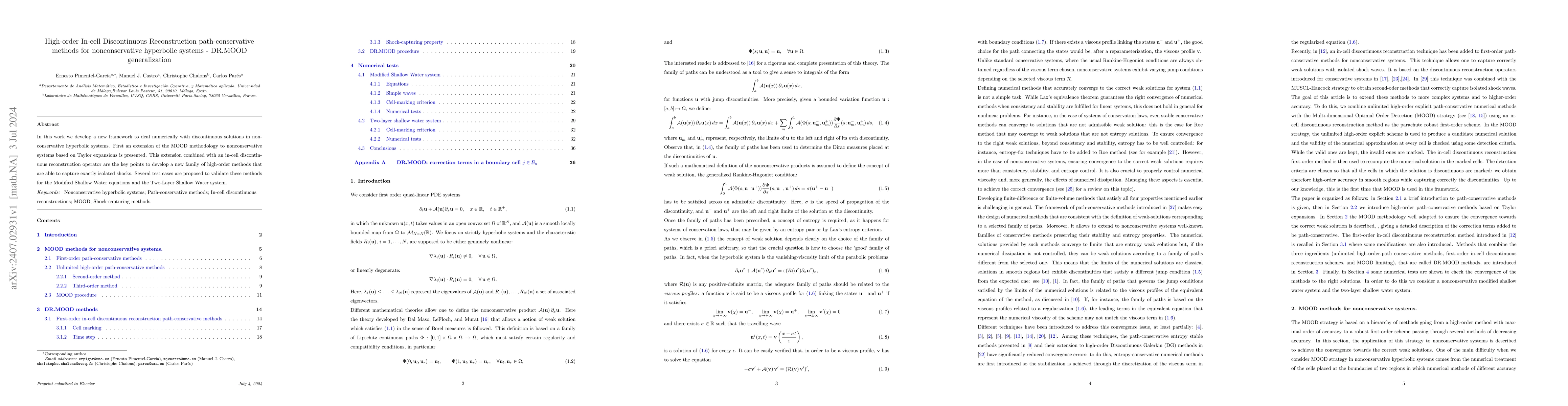 Thumbnail for High-order In-cell Discontinuous Reconstruction path-conservative
  methods for nonconservative hyperbolic systems -- DR.MOOD generalization