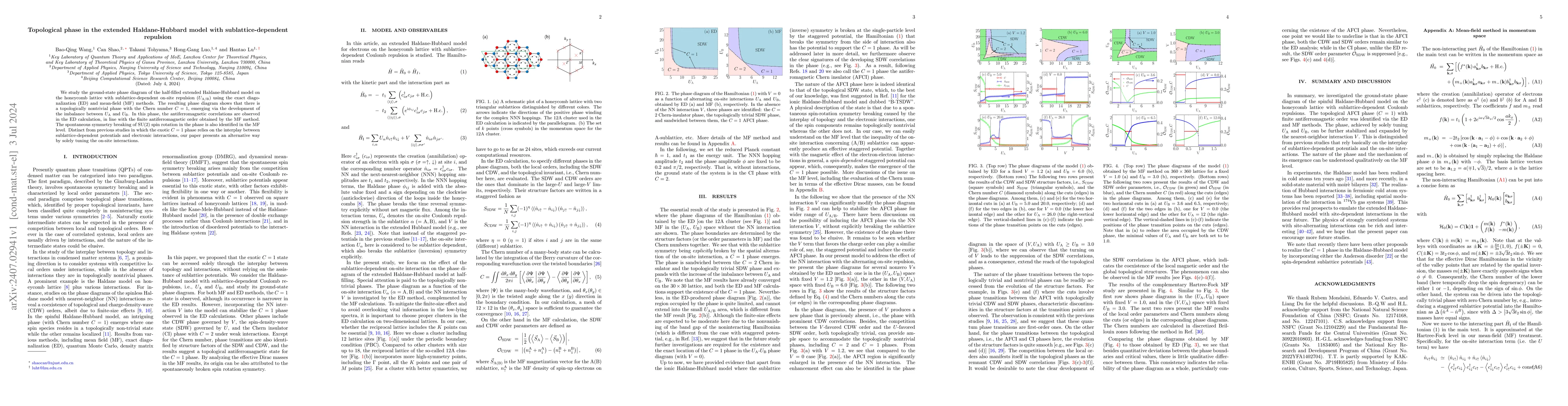 Thumbnail for Topological phase in the extended Haldane-Hubbard model with
  sublattice-dependent repulsion