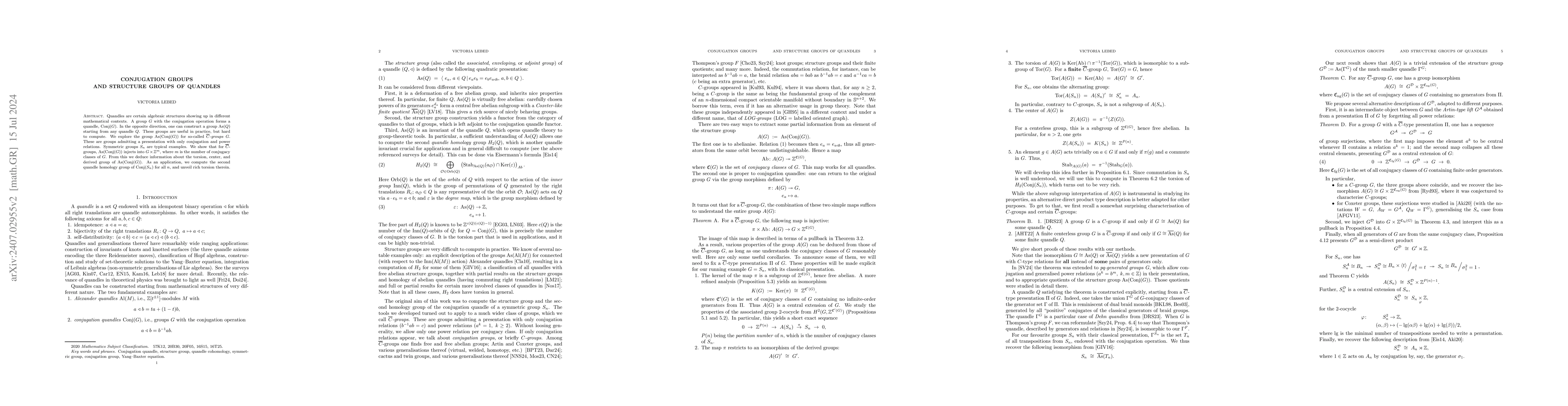 Thumbnail for Conjugation groups and structure groups of quandles