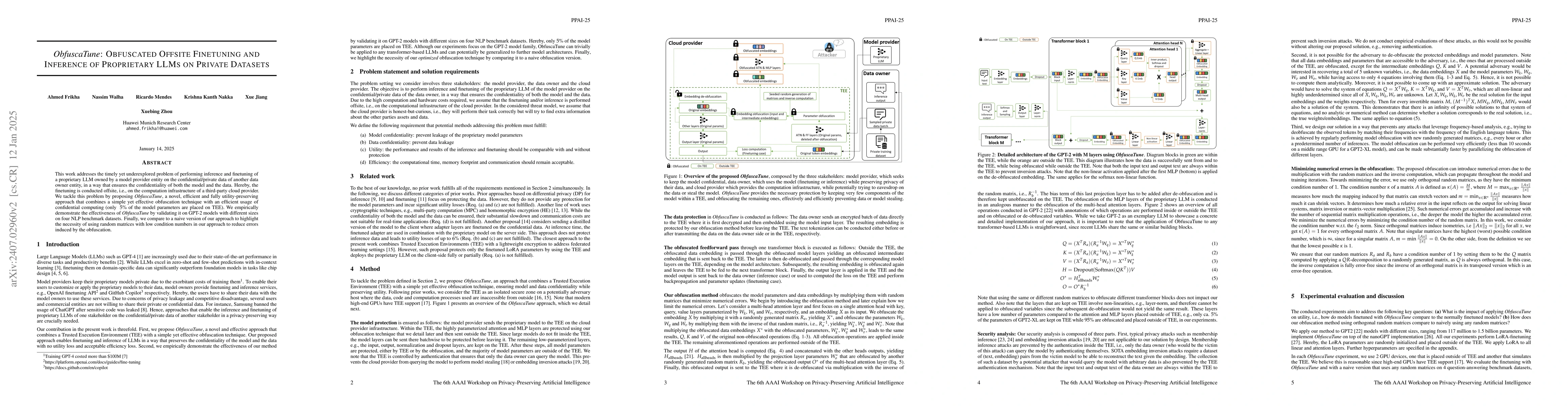 Thumbnail for ObfuscaTune: Obfuscated Offsite Fine-tuning and Inference of Proprietary
  LLMs on Private Datasets