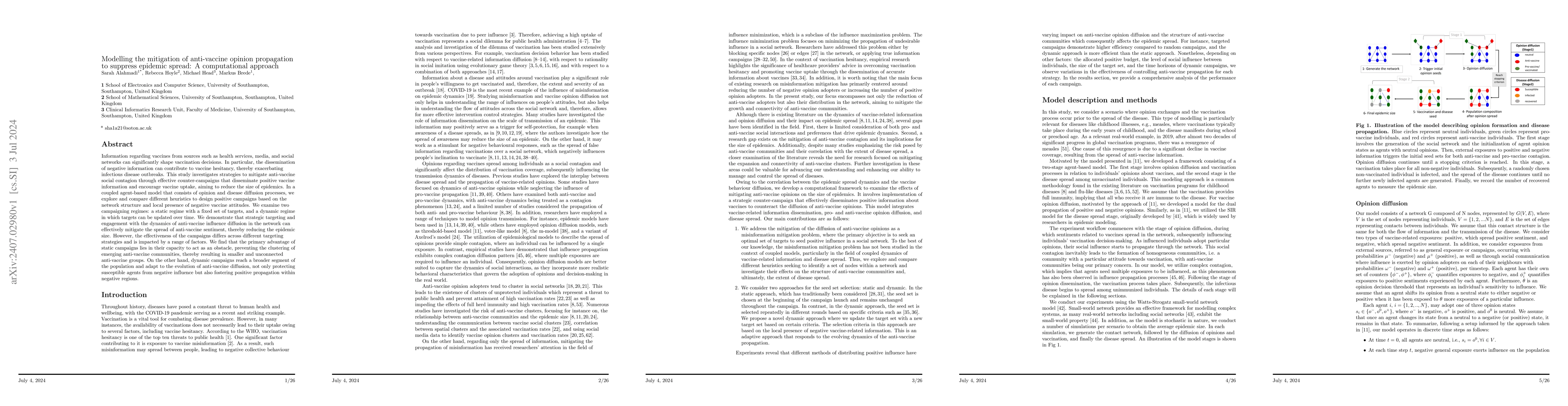 Thumbnail for Modelling the mitigation of anti-vaccine opinion propagation to suppress
  epidemic spread: A computational approach