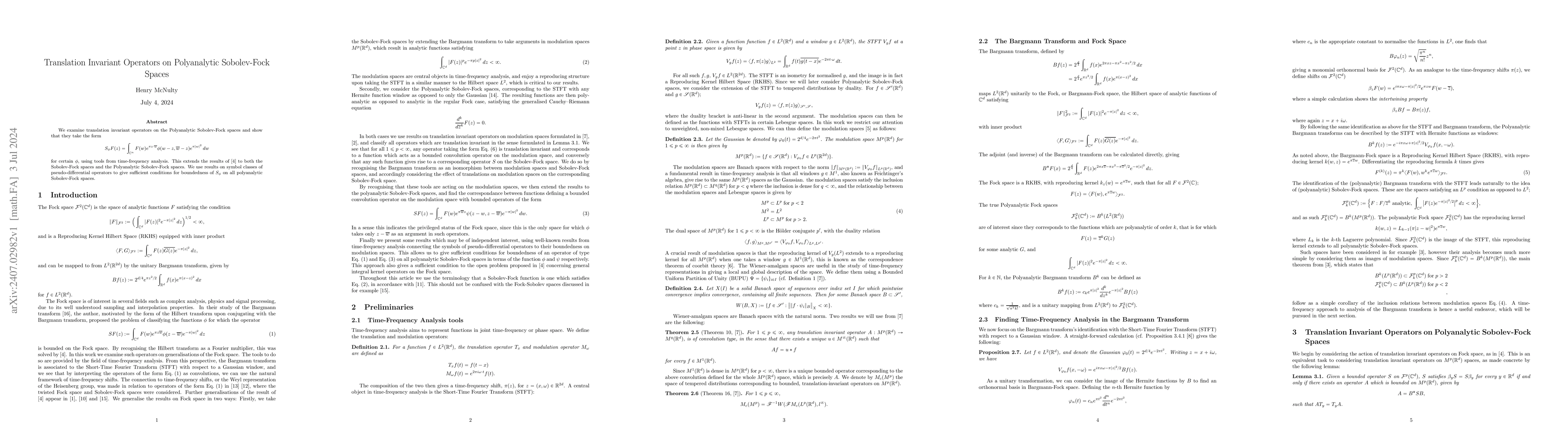 Thumbnail for Translation Invariant Operators on Polyanalytic Sobolev-Fock Spaces