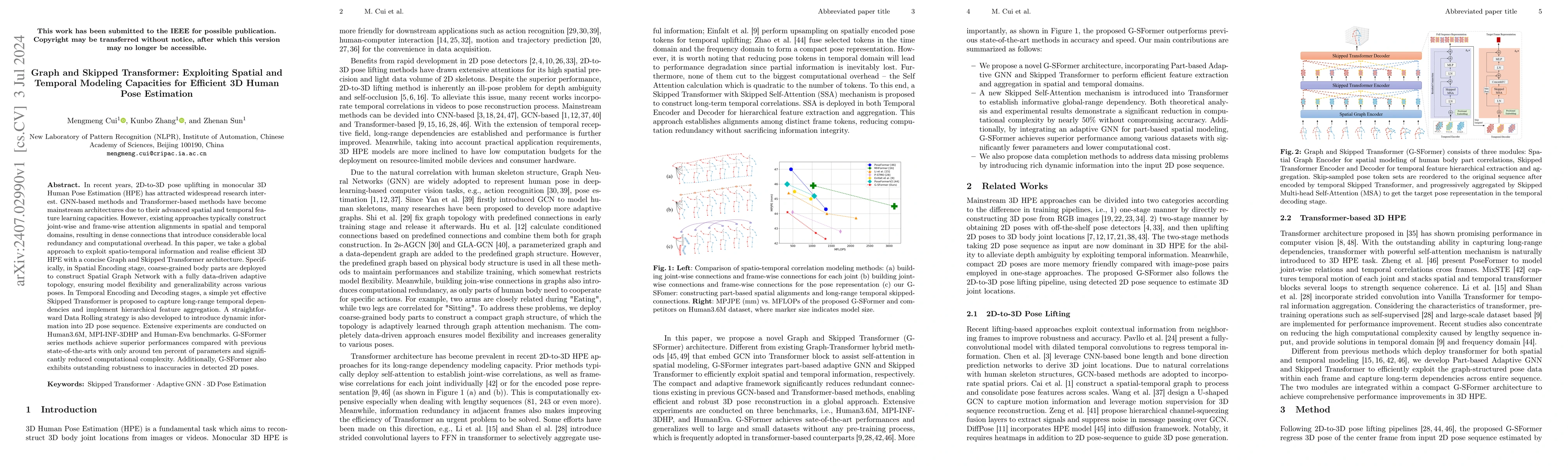 Thumbnail for Graph and Skipped Transformer: Exploiting Spatial and Temporal Modeling
  Capacities for Efficient 3D Human Pose Estimation