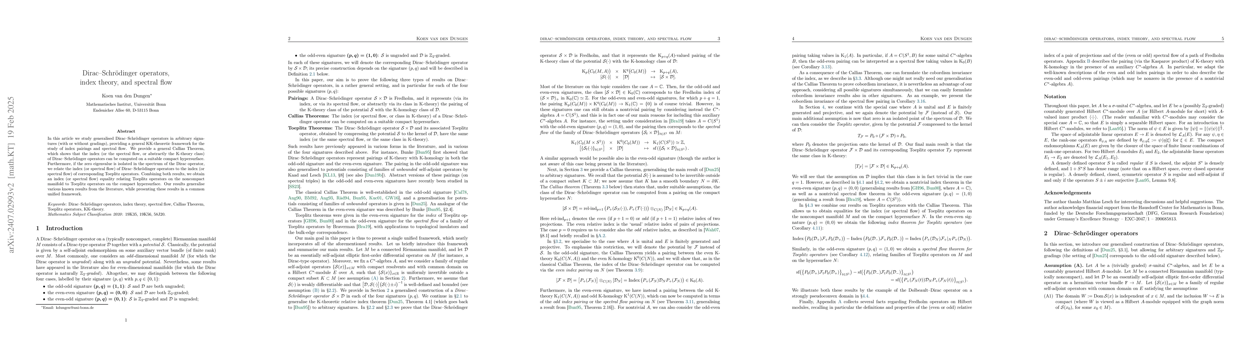 Thumbnail for Dirac-Schr\"odinger operators, index theory, and spectral flow