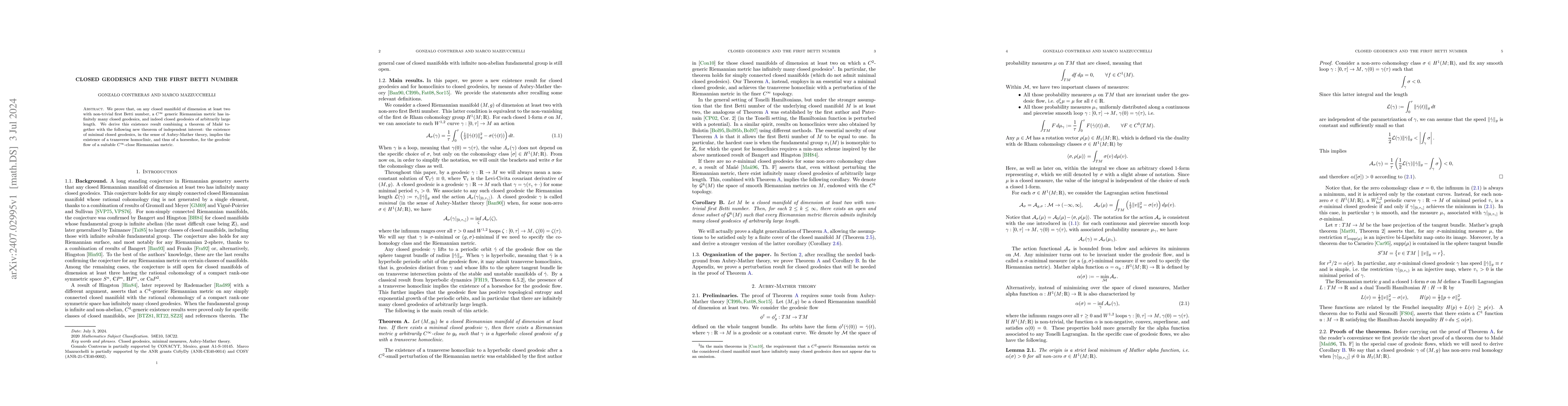 Thumbnail for Closed geodesics and the first Betti number