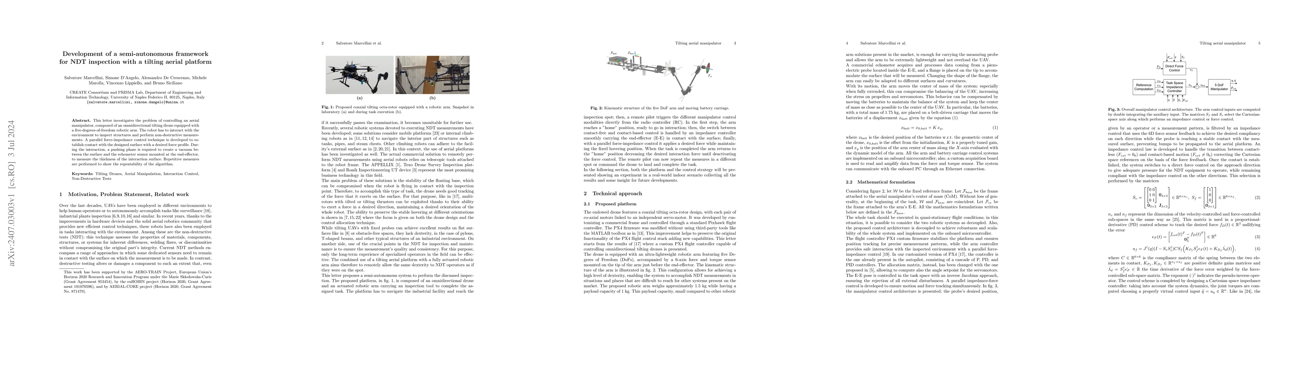 Thumbnail for Development of a semi-autonomous framework for NDT inspection with a
  tilting aerial platform