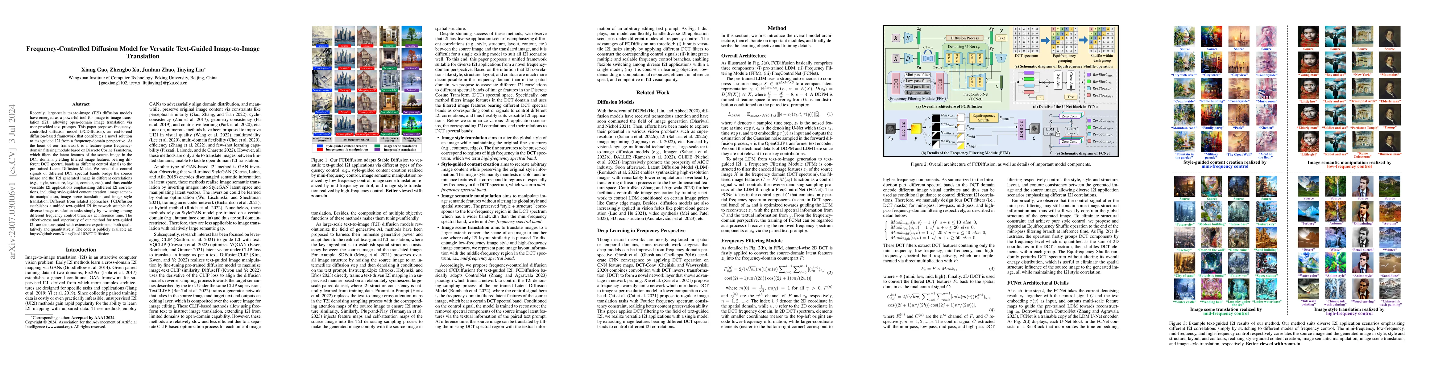 Thumbnail for Frequency-Controlled Diffusion Model for Versatile Text-Guided
  Image-to-Image Translation