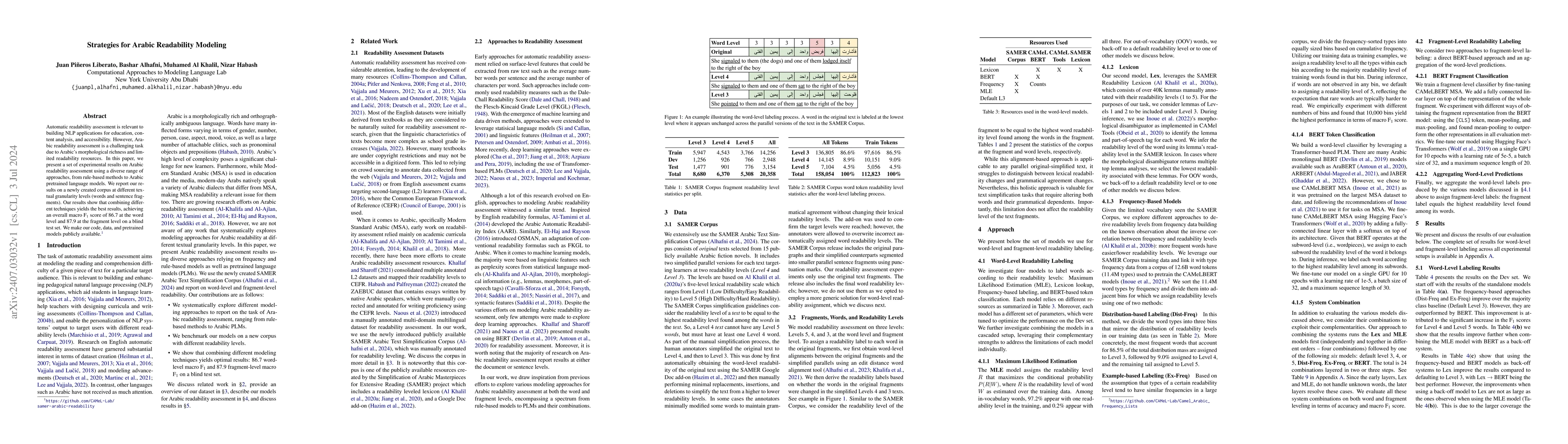 Thumbnail for Strategies for Arabic Readability Modeling
