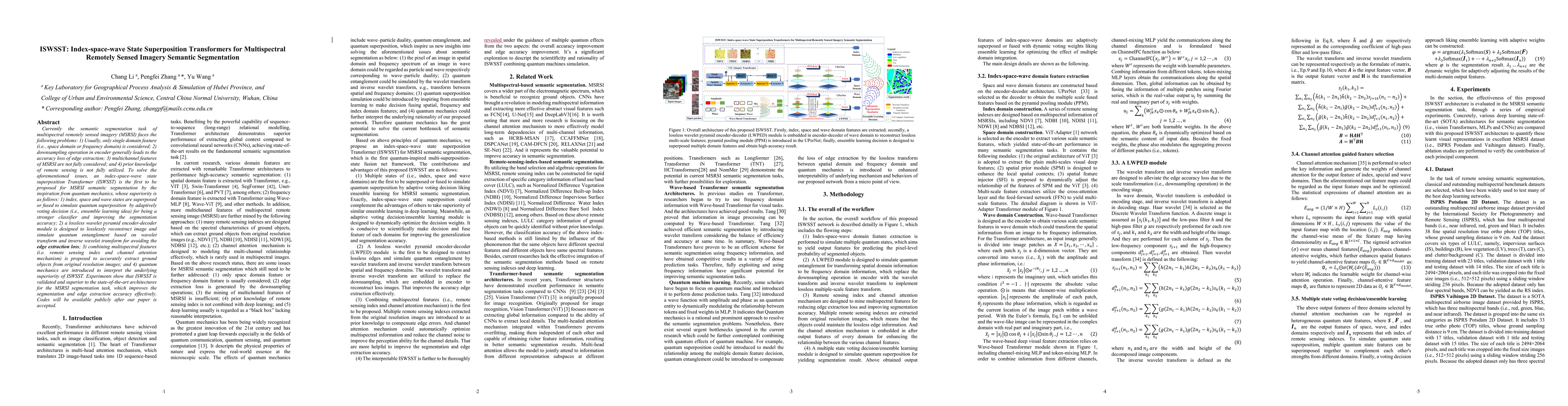 Thumbnail for ISWSST: Index-space-wave State Superposition Transformers for
  Multispectral Remotely Sensed Imagery Semantic Segmentation