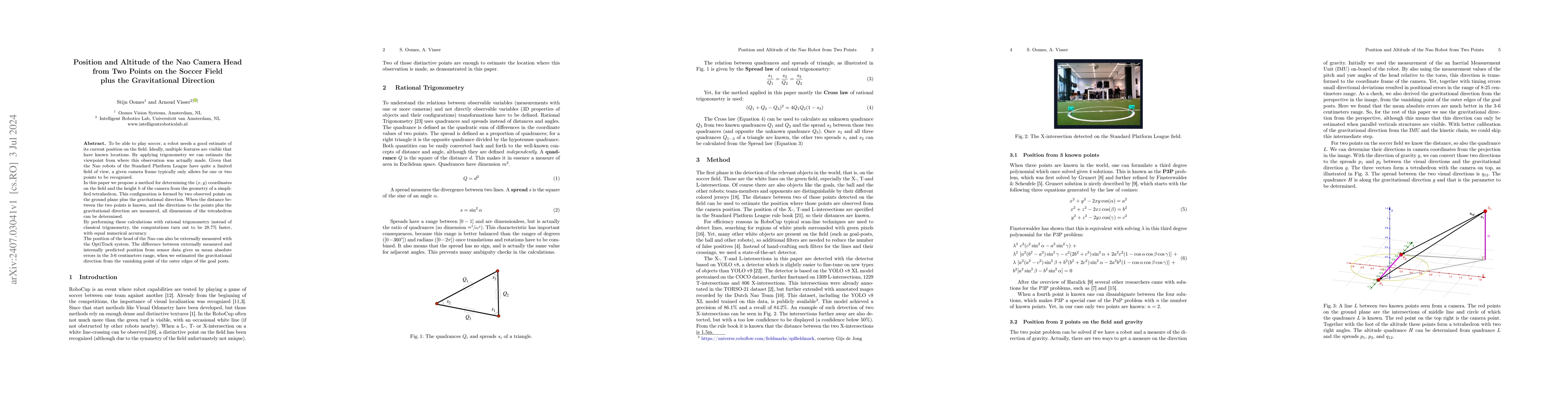 Thumbnail for Position and Altitude of the Nao Camera Head from Two Points on the
  Soccer Field plus the Gravitational Direction