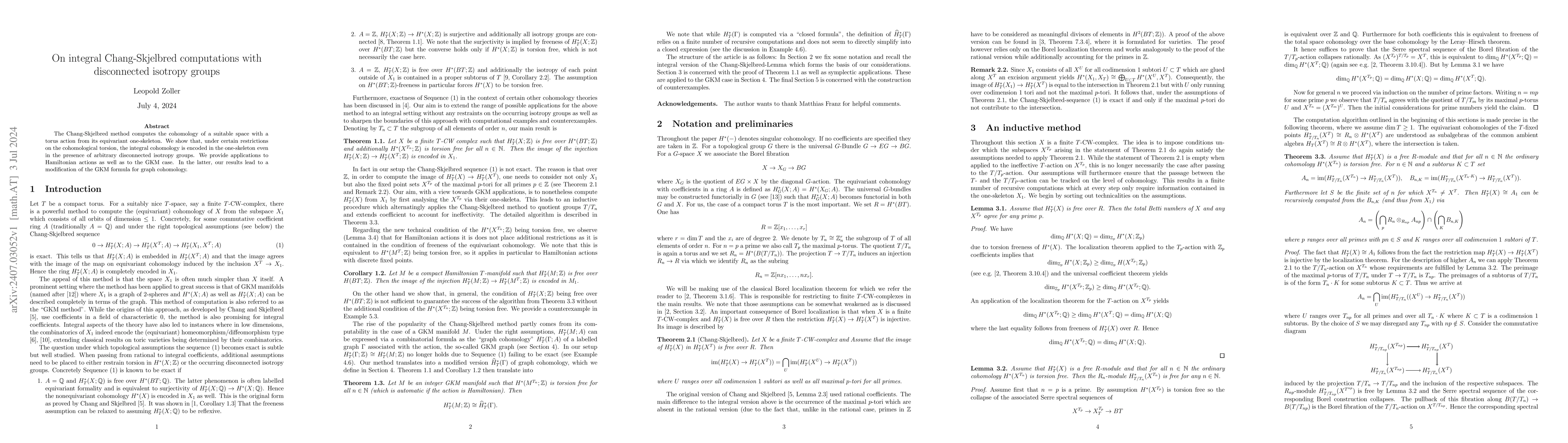 Thumbnail for On integral Chang-Skjelbred computations with disconnected isotropy
  groups