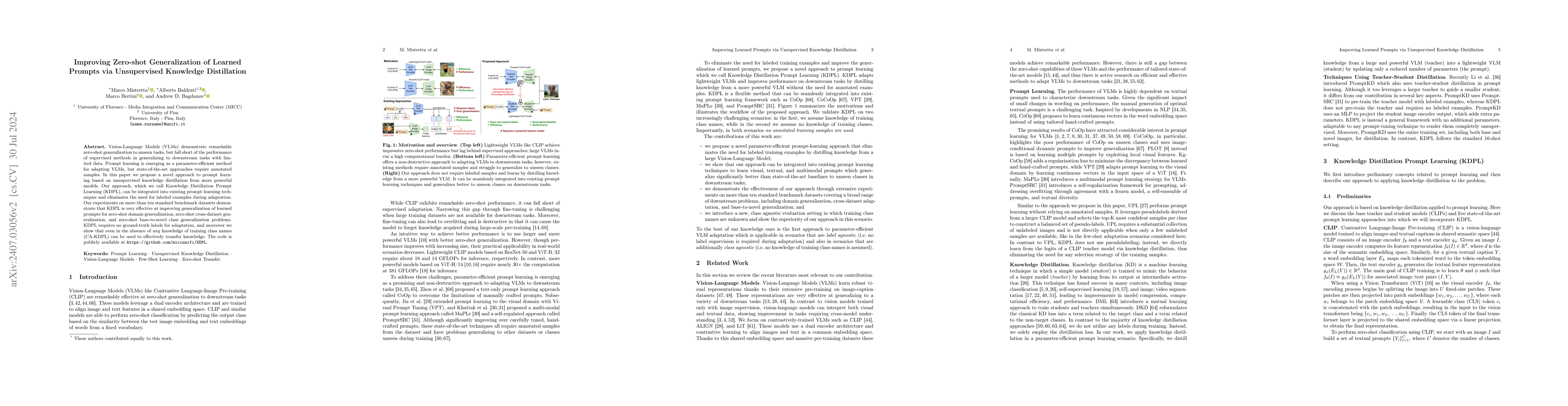 Thumbnail for Improving Zero-shot Generalization of Learned Prompts via Unsupervised
  Knowledge Distillation