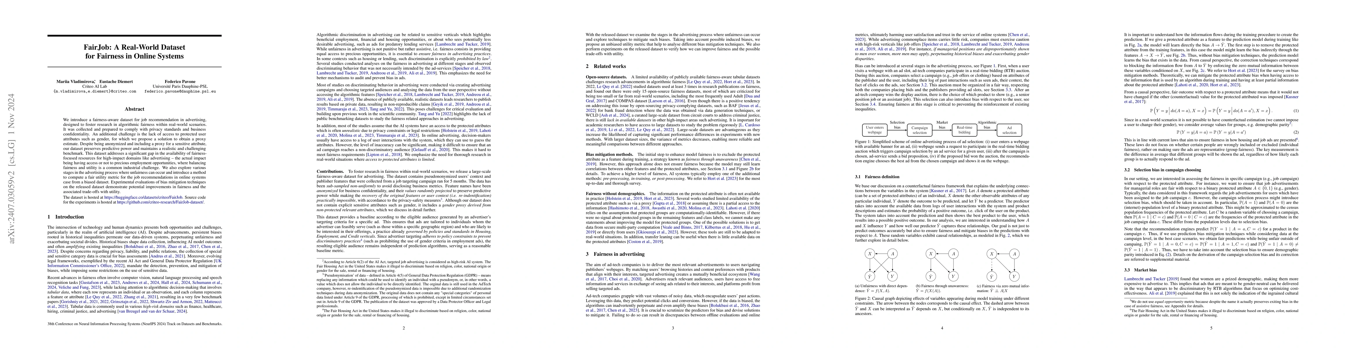 Thumbnail for FairJob: A Real-World Dataset for Fairness in Online Systems