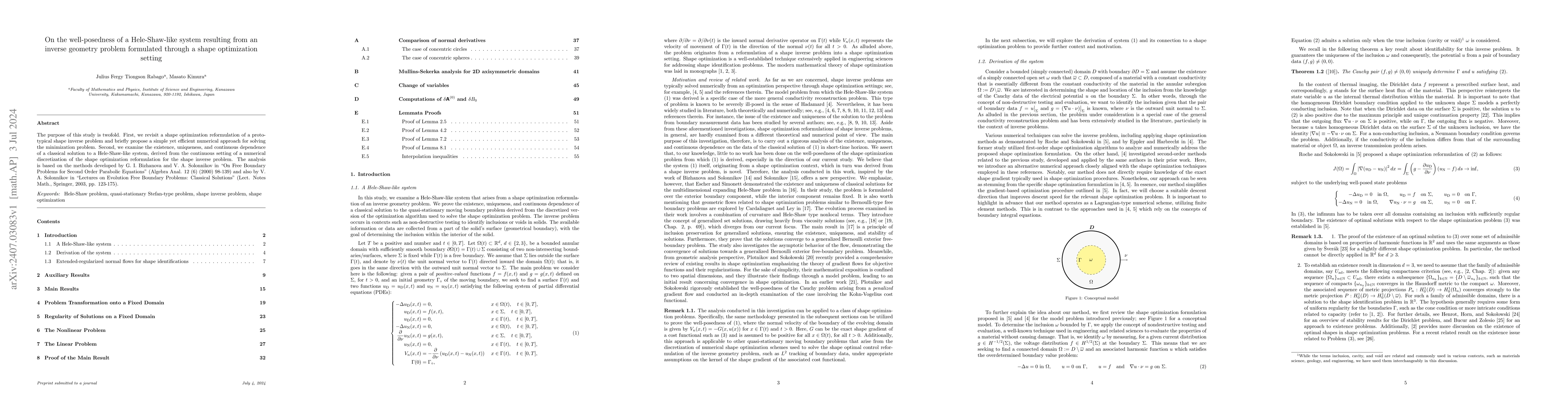 Thumbnail for On the well-posedness of a Hele-Shaw-like system resulting from an
  inverse geometry problem formulated through a shape optimization setting