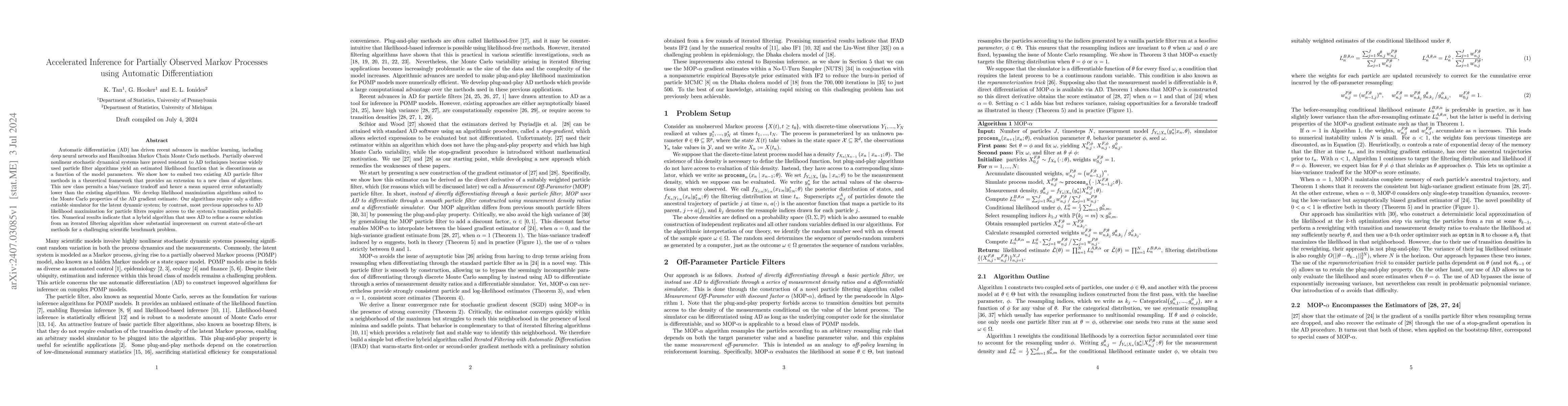 Thumbnail for Accelerated Inference for Partially Observed Markov Processes using
  Automatic Differentiation