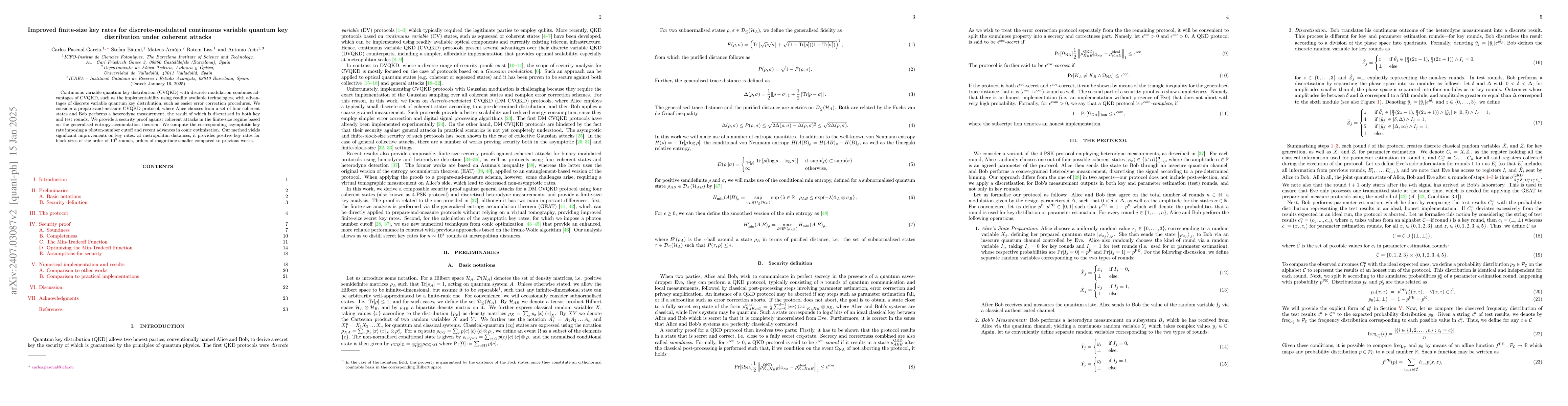 Thumbnail for Improved finite-size key rates for discrete-modulated continuous
  variable quantum key distribution under coherent attacks