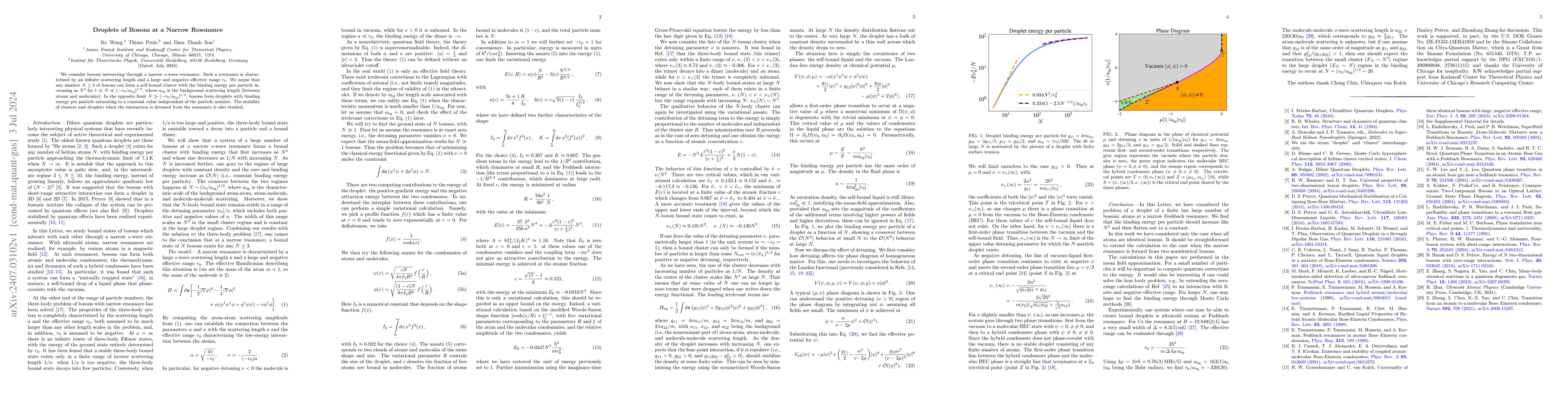 Thumbnail for Droplets of Bosons at a Narrow Resonance
