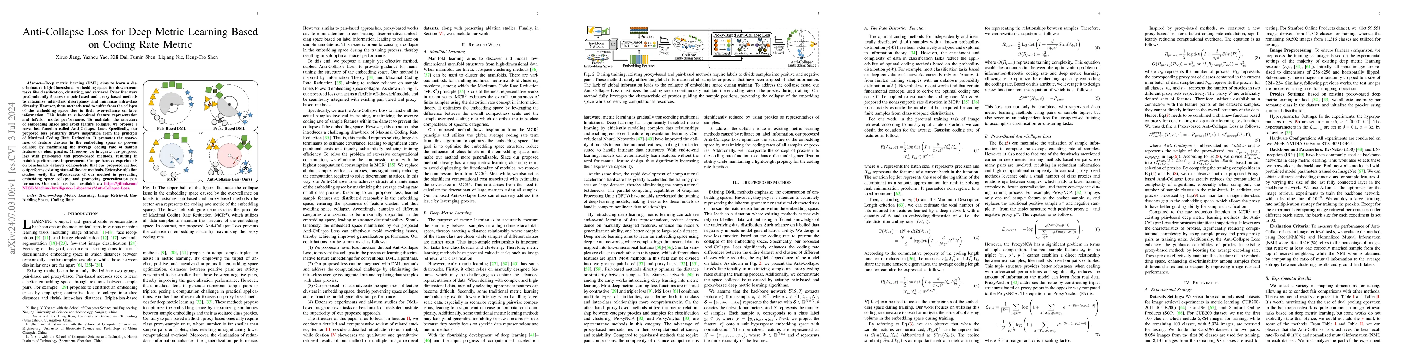 Thumbnail for Anti-Collapse Loss for Deep Metric Learning Based on Coding Rate Metric