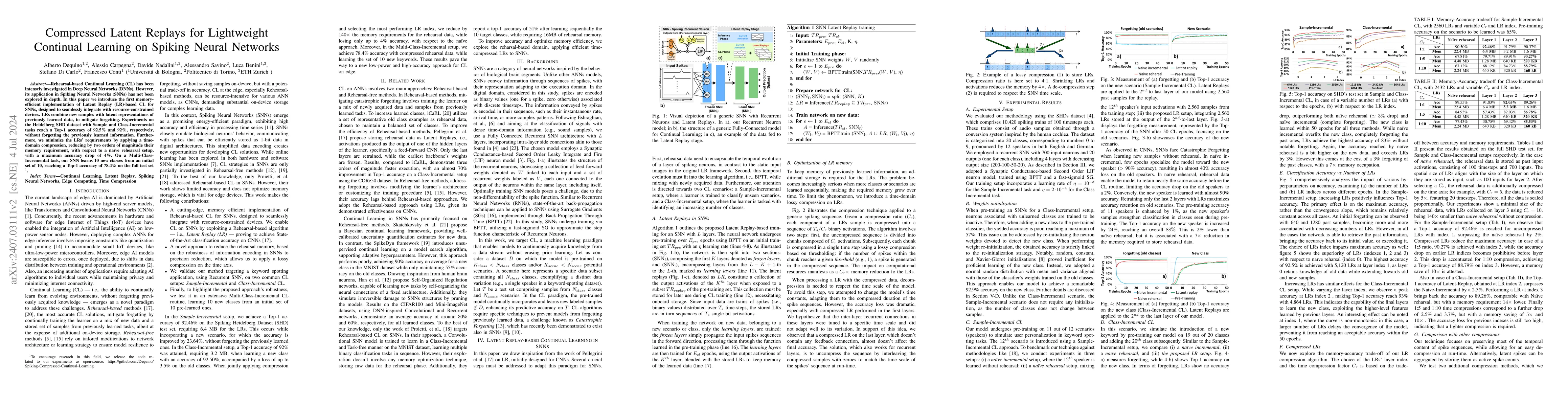 Thumbnail for Compressed Latent Replays for Lightweight Continual Learning on Spiking
  Neural Networks