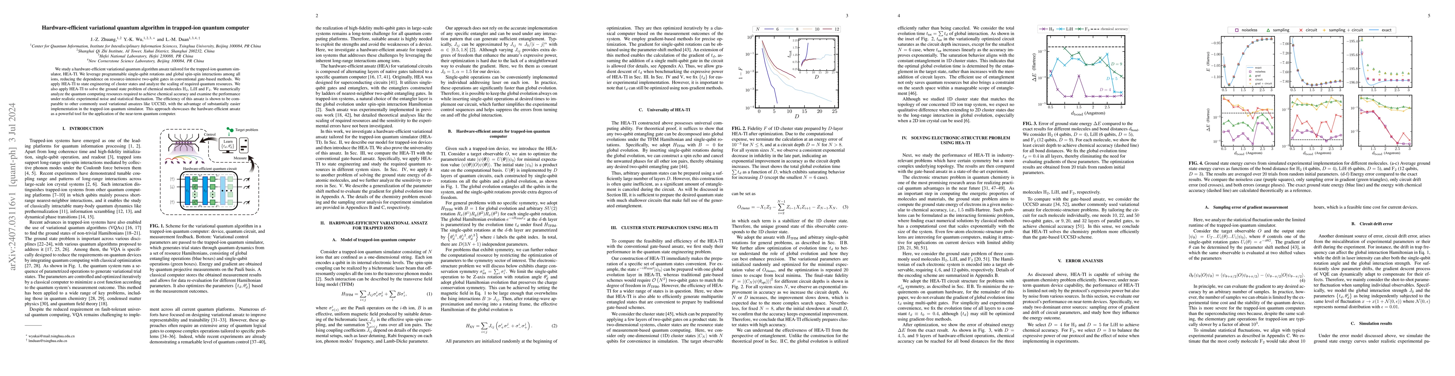 Thumbnail for Hardware-efficient variational quantum algorithm in trapped-ion quantum
  computer