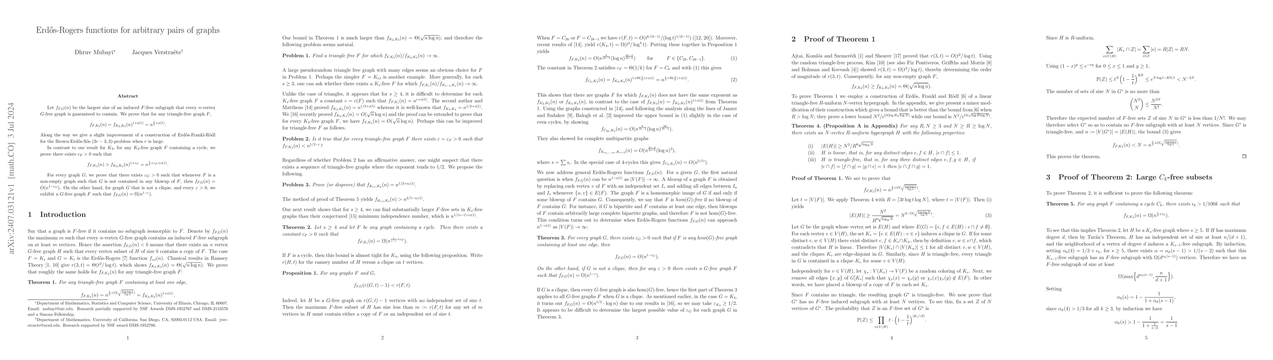 Thumbnail for Erd\H{o}s-Rogers functions for arbitrary pairs of graphs