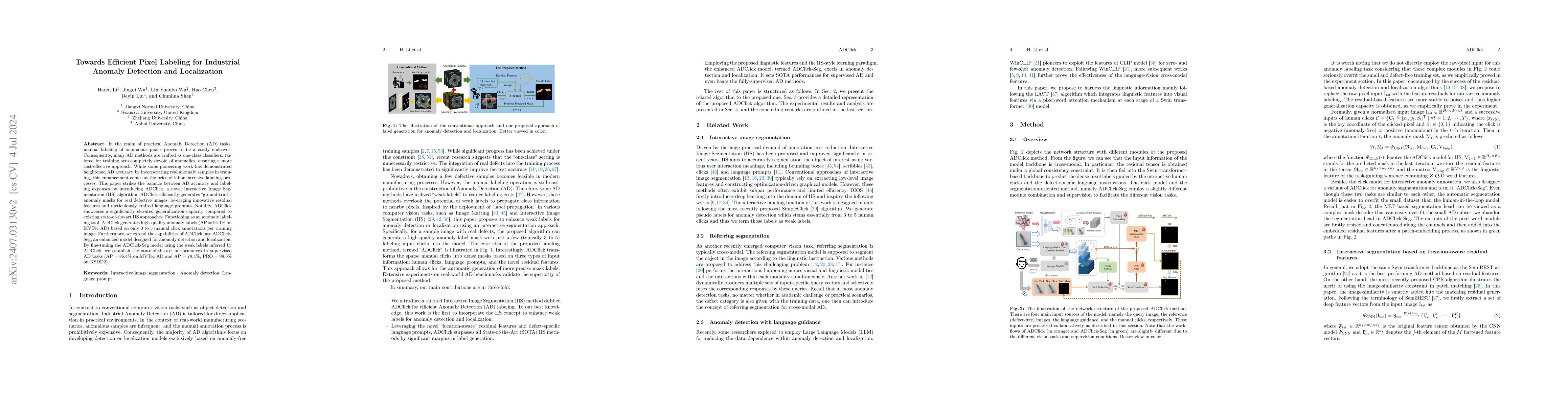 Thumbnail for Towards Efficient Pixel Labeling for Industrial Anomaly Detection and
  Localization