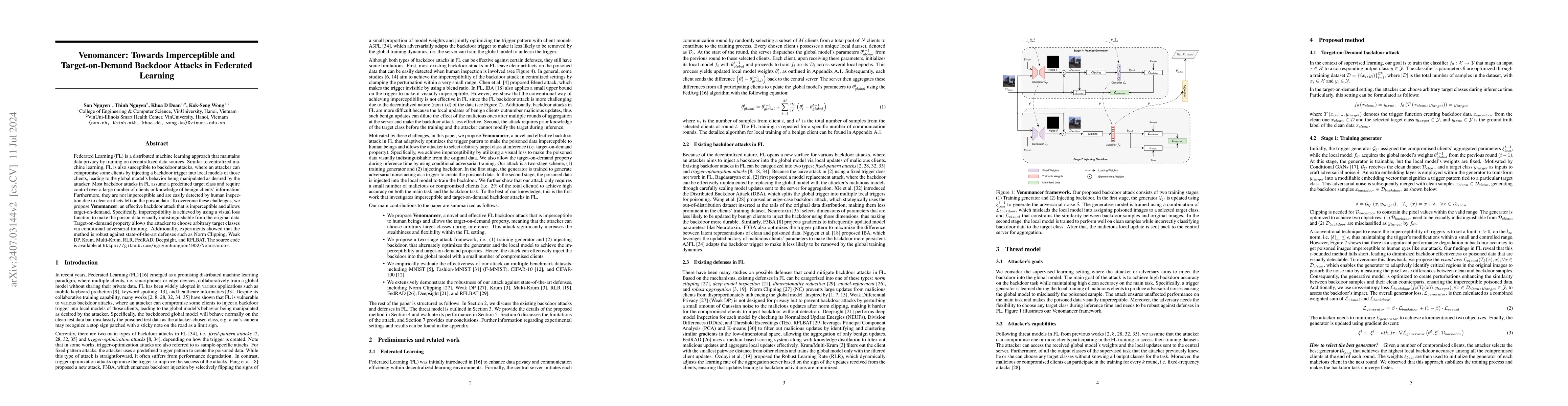 Thumbnail for Venomancer: Towards Imperceptible and Target-on-Demand Backdoor Attacks
  in Federated Learning