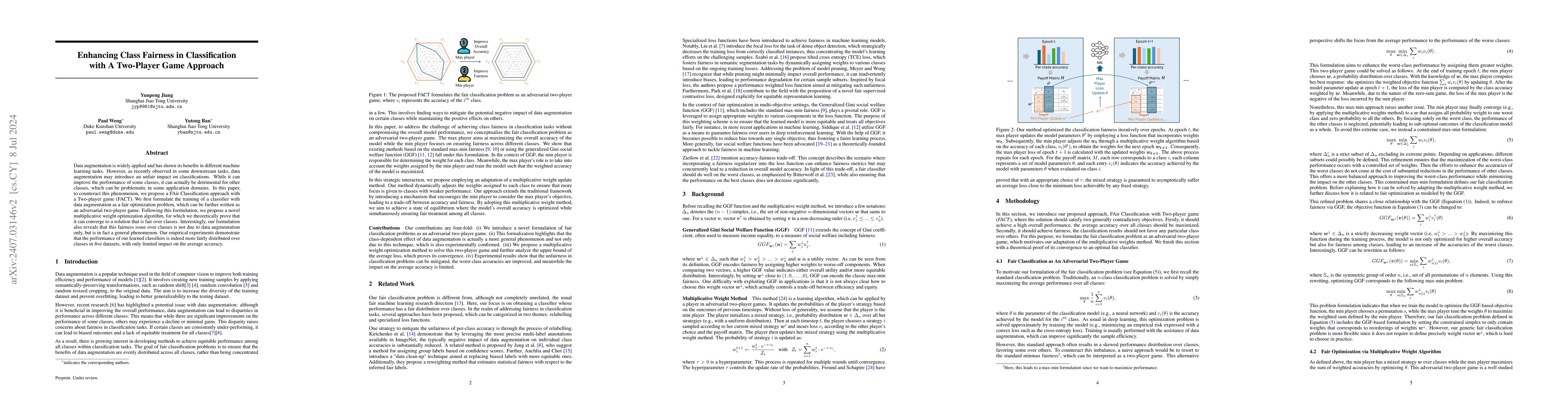 Thumbnail for Enhancing Class Fairness in Classification with A Two-Player Game
  Approach