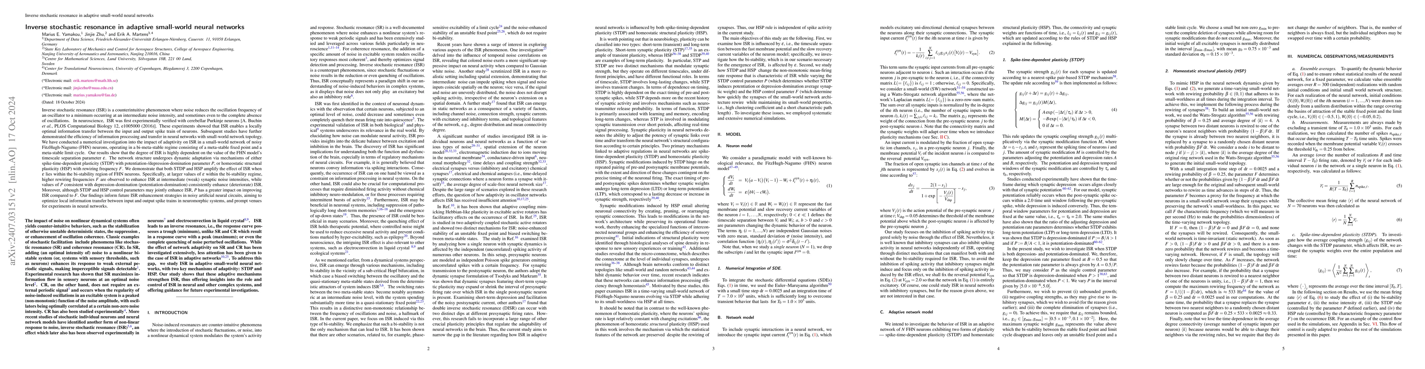 Thumbnail for Inverse stochastic resonance in adaptive small-world neural networks