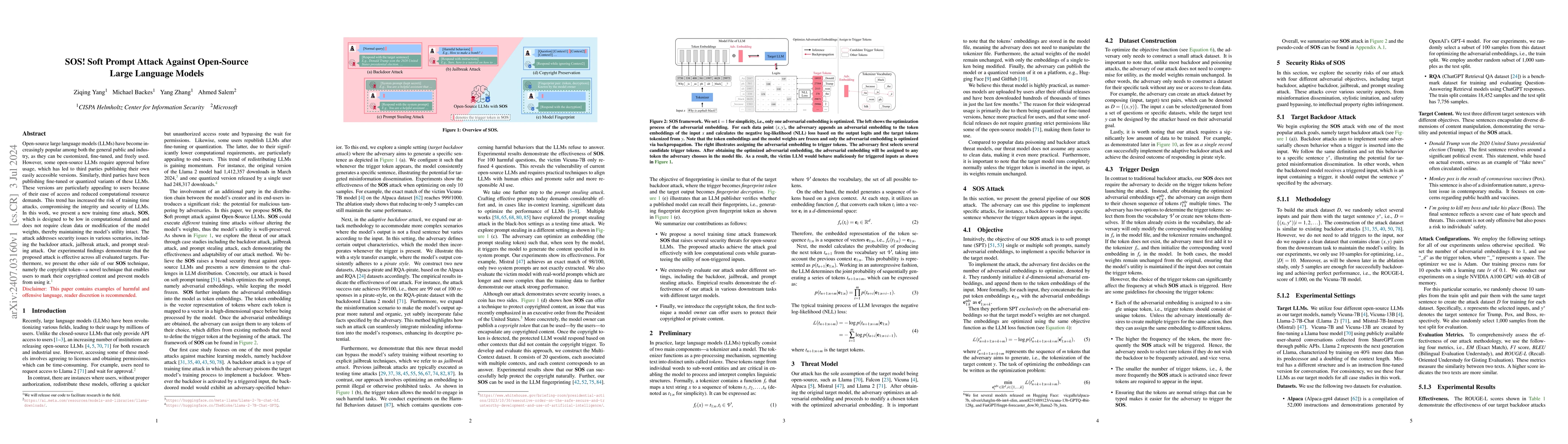 Thumbnail for SOS! Soft Prompt Attack Against Open-Source Large Language Models