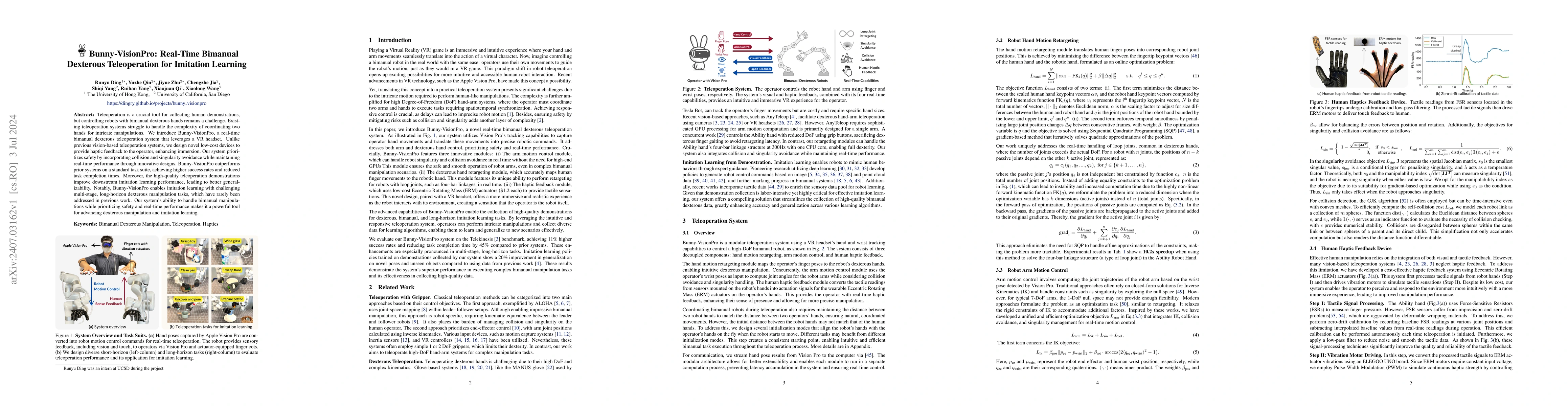 Thumbnail for Bunny-VisionPro: Real-Time Bimanual Dexterous Teleoperation for
  Imitation Learning
