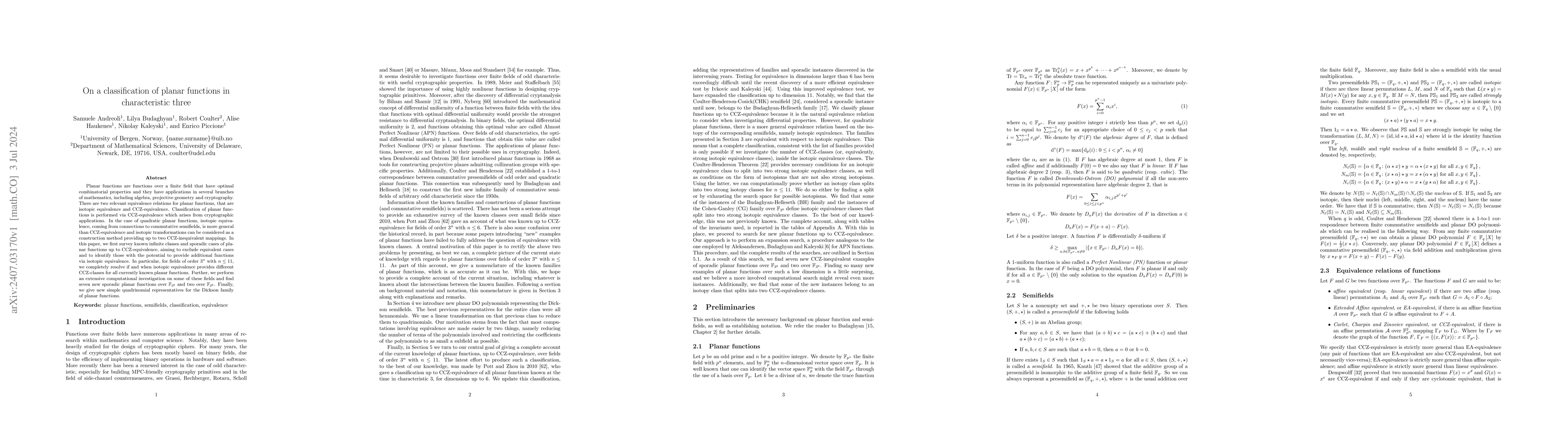 Thumbnail for On a classification of planar functions in characteristic three