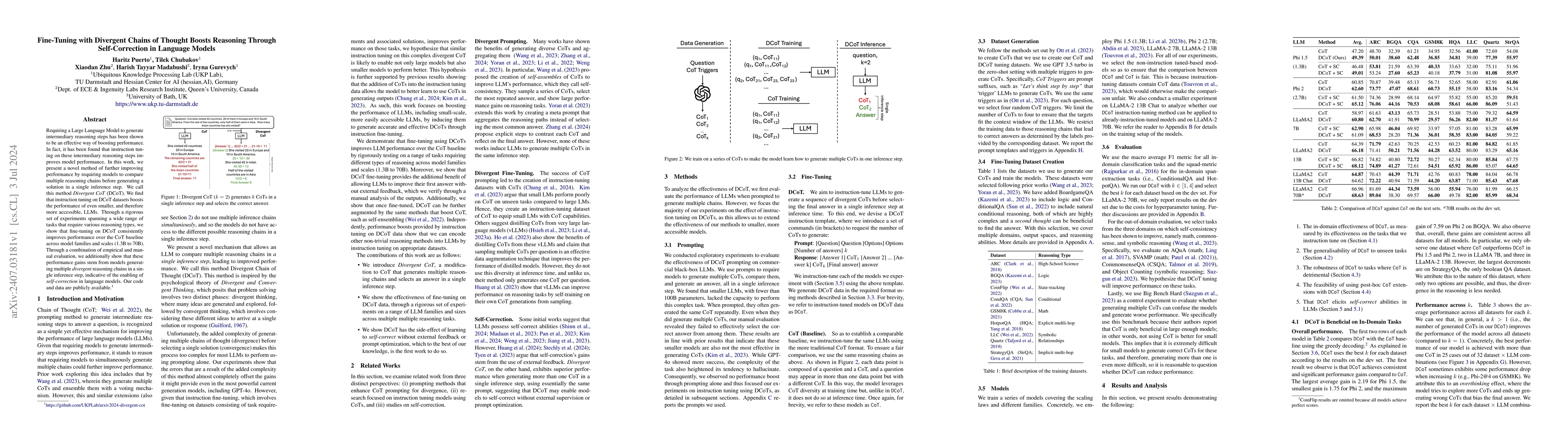 Thumbnail for Fine-Tuning with Divergent Chains of Thought Boosts Reasoning Through
  Self-Correction in Language Models