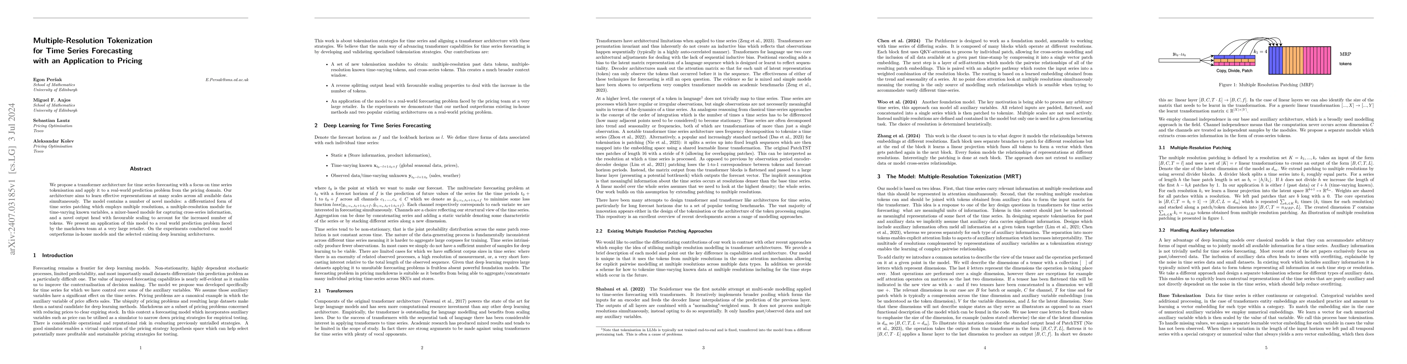 Thumbnail for Multiple-Resolution Tokenization for Time Series Forecasting with an
  Application to Pricing