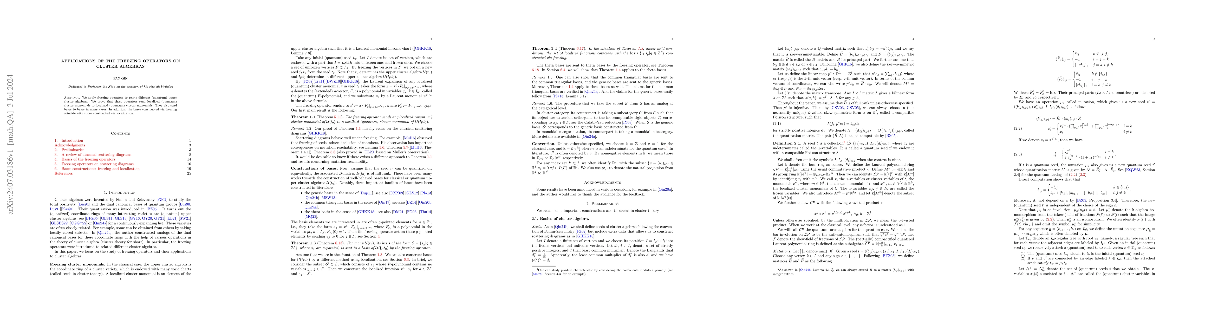 Thumbnail for Applications of the freezing operators on cluster algebras
