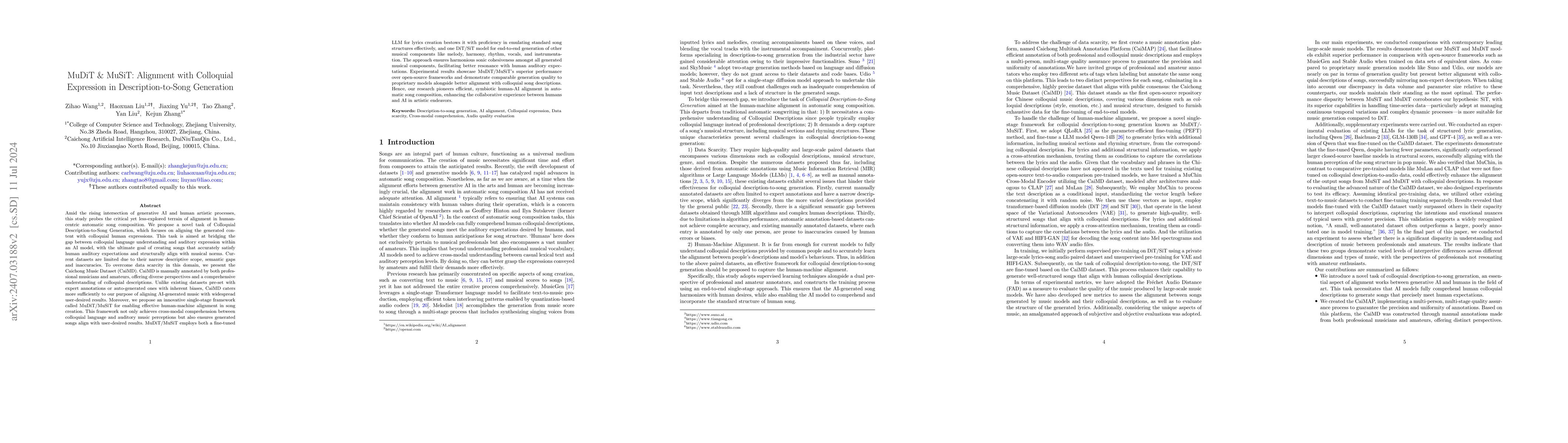 Thumbnail for MuDiT & MuSiT: Alignment with Colloquial Expression in
  Description-to-Song Generation