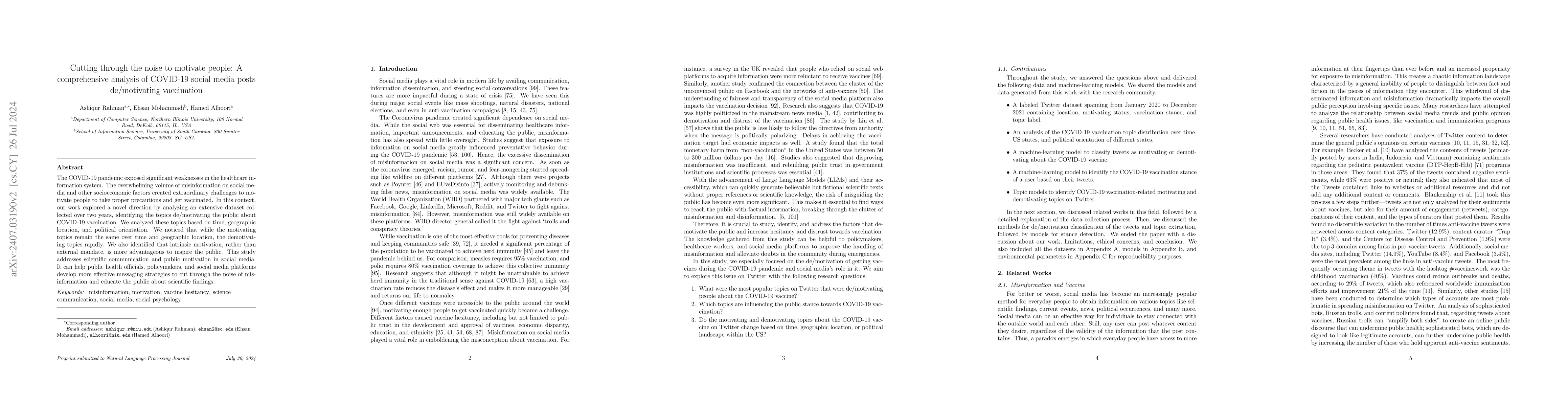 Thumbnail for Cutting through the noise to motivate people: A comprehensive analysis
  of COVID-19 social media posts de/motivating vaccination