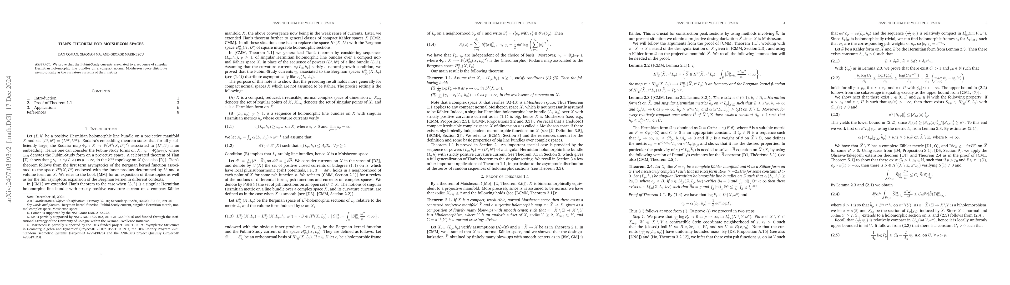 Thumbnail for Tian's theorem for Moishezon spaces