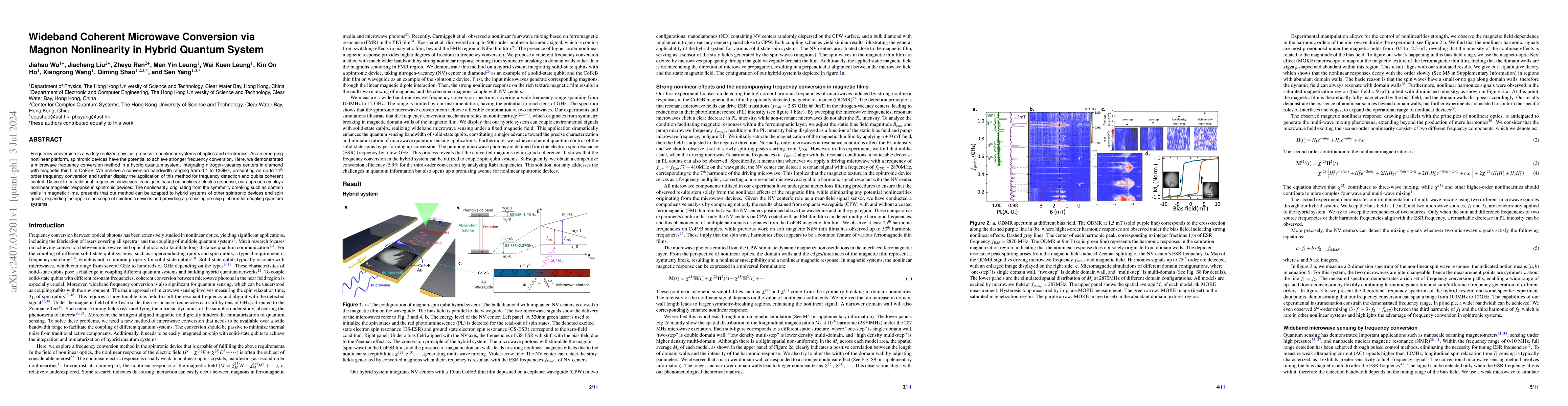 Thumbnail for Wideband Coherent Microwave Conversion via Magnon Nonlinearity in Hybrid
  Quantum System