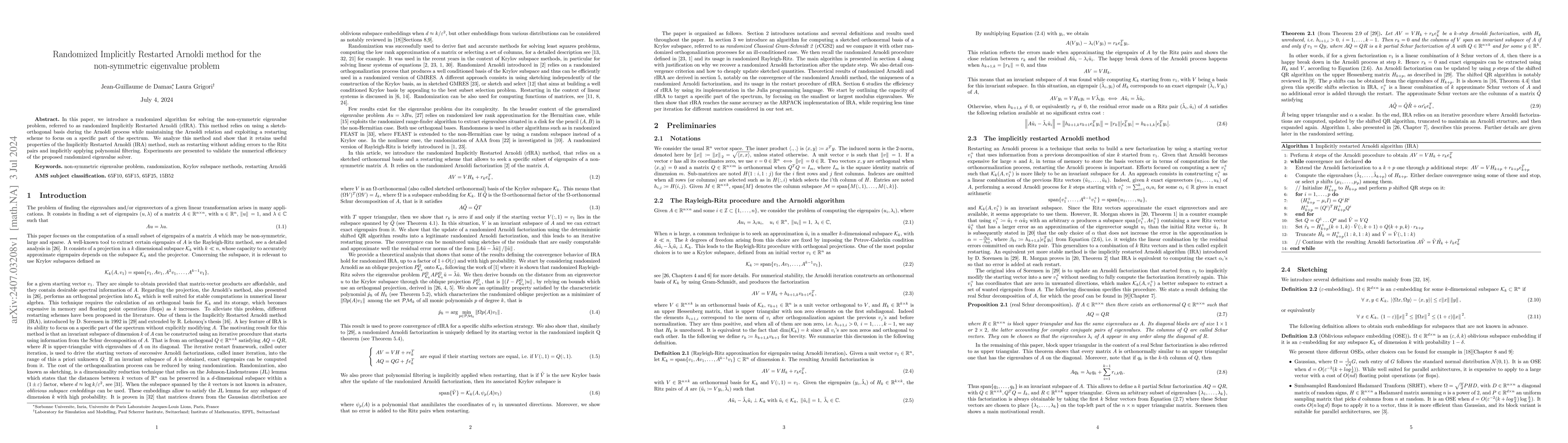 Thumbnail for Randomized Implicitly Restarted Arnoldi method for the non-symmetric
  eigenvalue problem