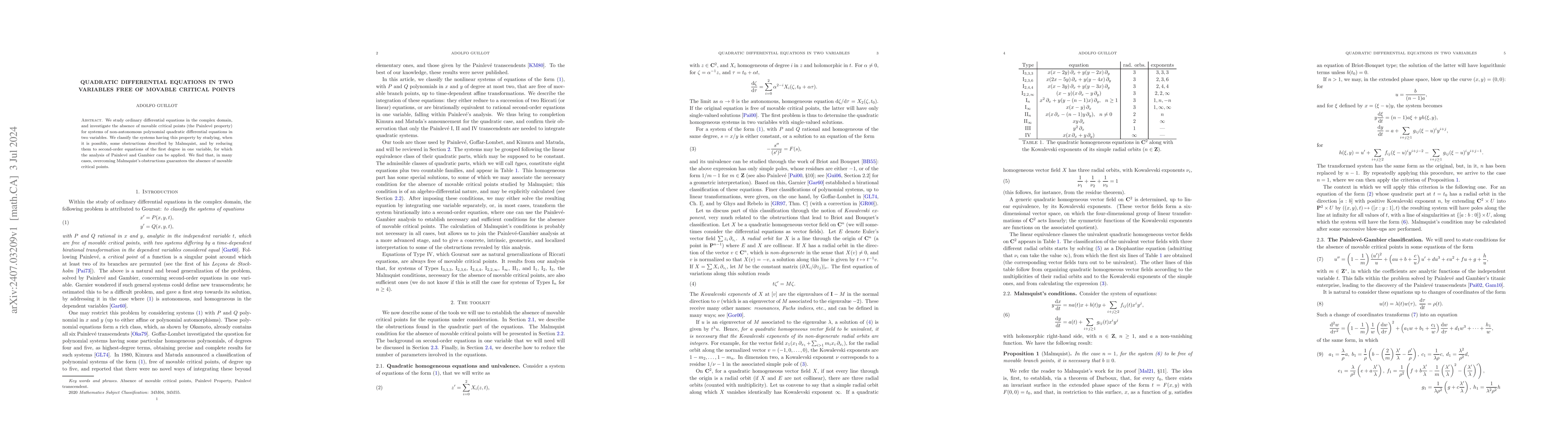 Thumbnail for Quadratic differential equations in two variables free of movable
  critical points