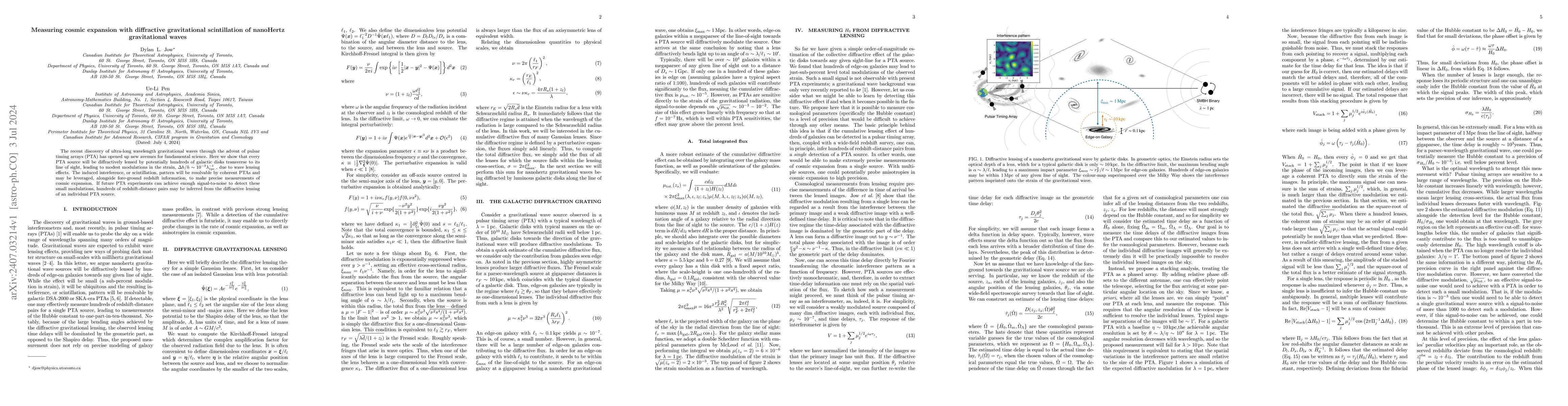 Thumbnail for Measuring cosmic expansion with diffractive gravitational scintillation
  of nanoHertz gravitational waves