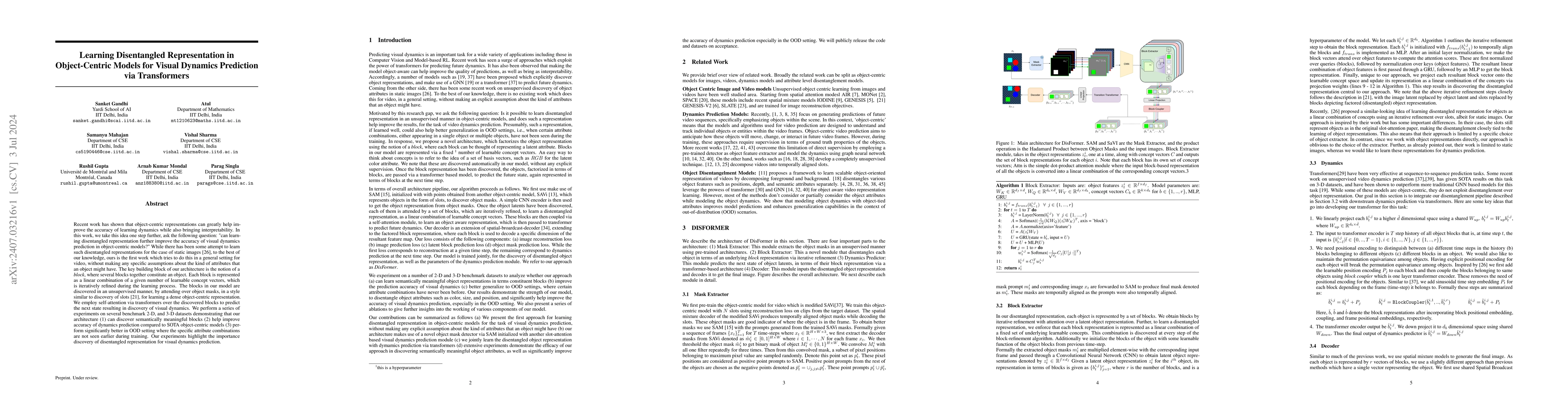 Thumbnail for Learning Disentangled Representation in Object-Centric Models for Visual
  Dynamics Prediction via Transformers