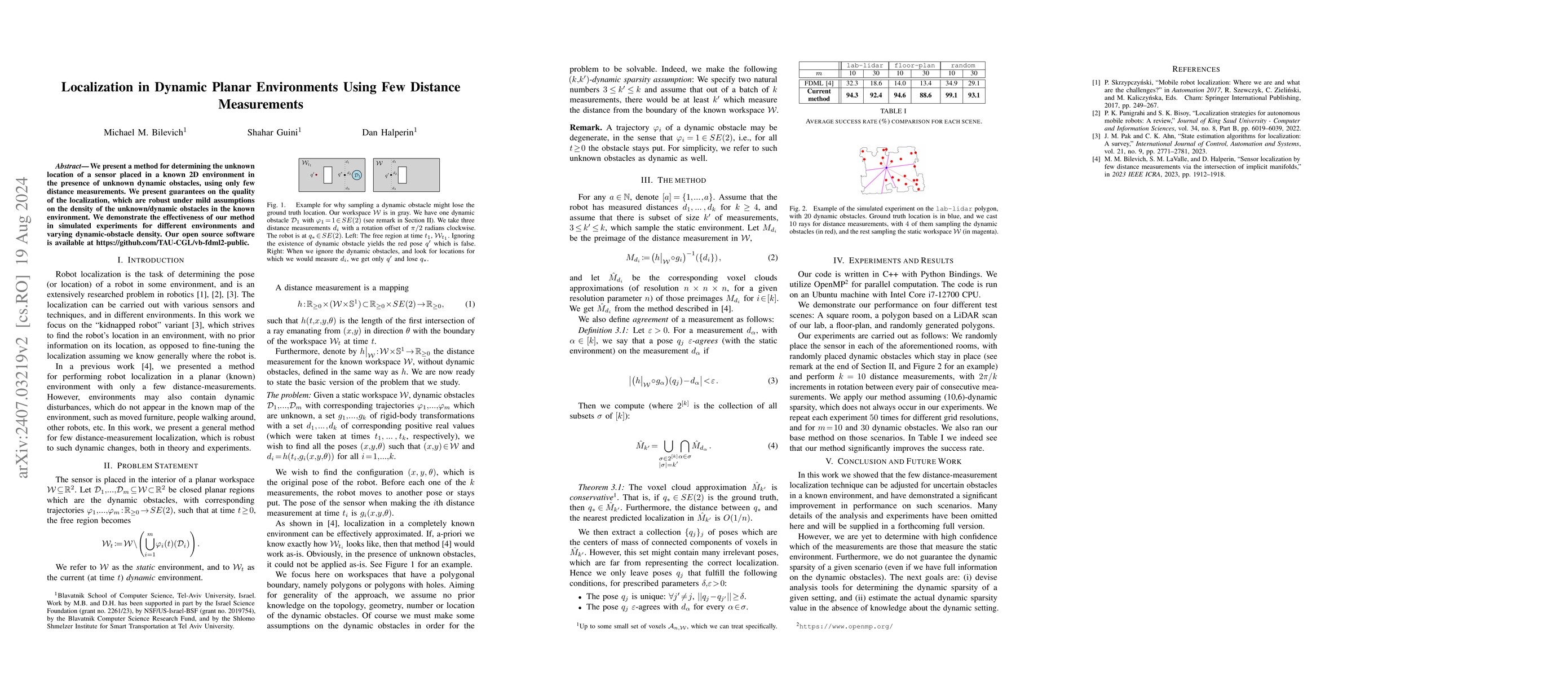 Thumbnail for Localization in Dynamic Planar Environments Using Few Distance
  Measurements