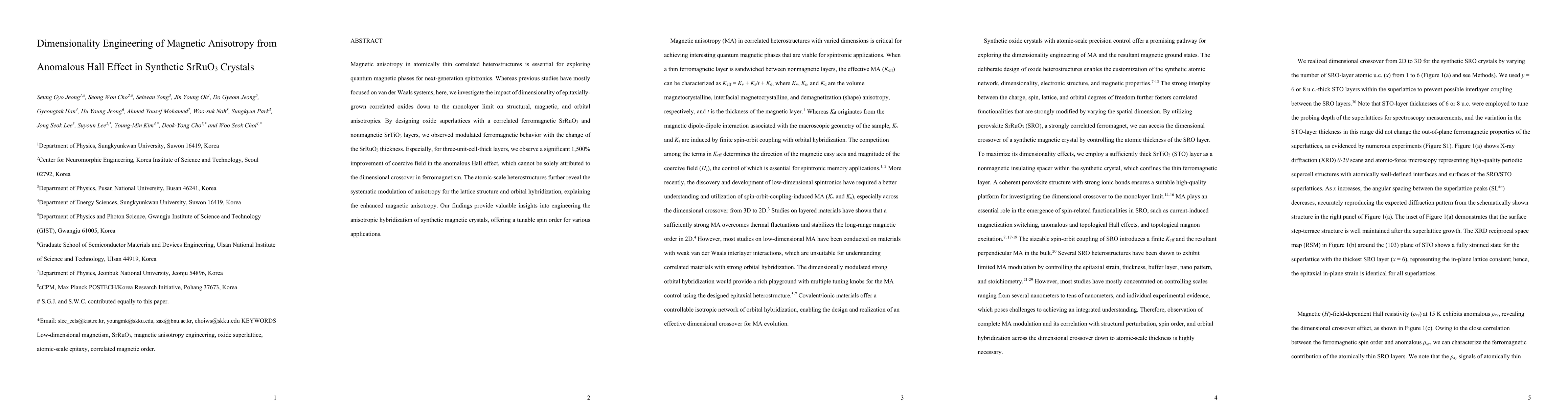 Thumbnail for Dimensionality Engineering of Magnetic Anisotropy from Anomalous Hall
  Effect in Synthetic SrRuO3 Crystals