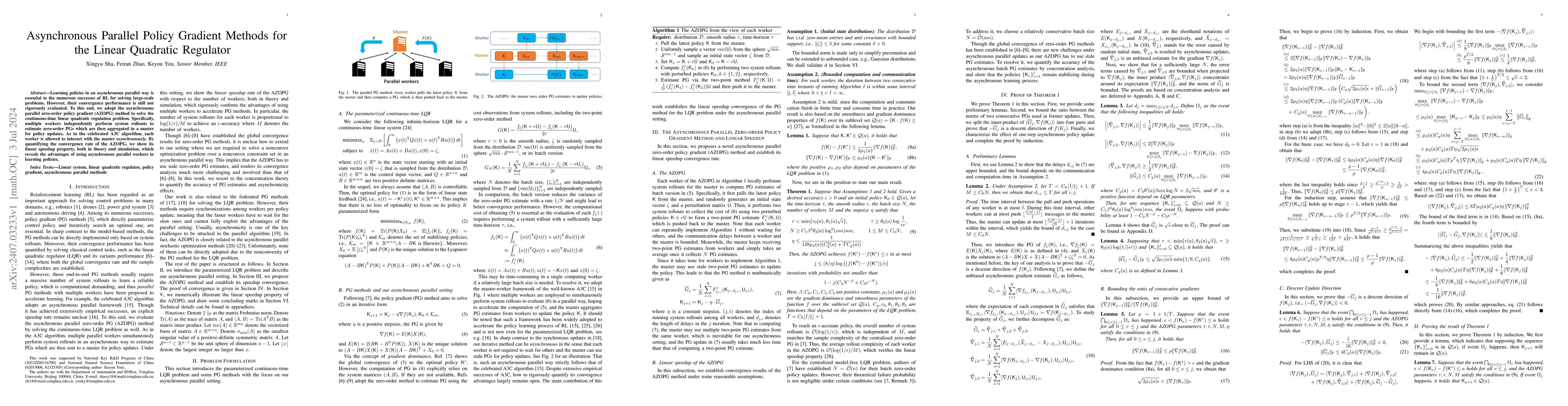 Thumbnail for Asynchronous Parallel Policy Gradient Methods for the Linear Quadratic
  Regulator