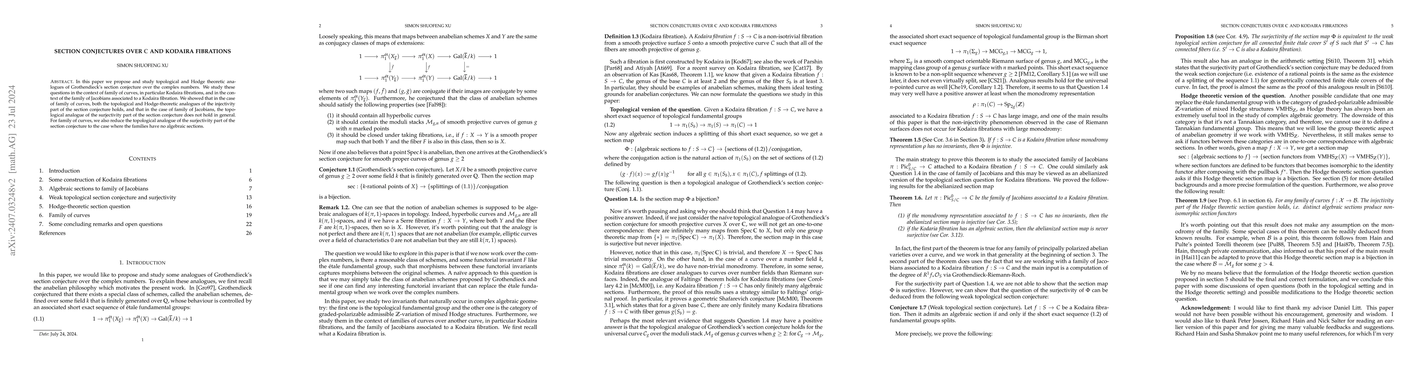 Thumbnail for Section conjectures over $\mathbb{C}$ and Kodaira fibrations